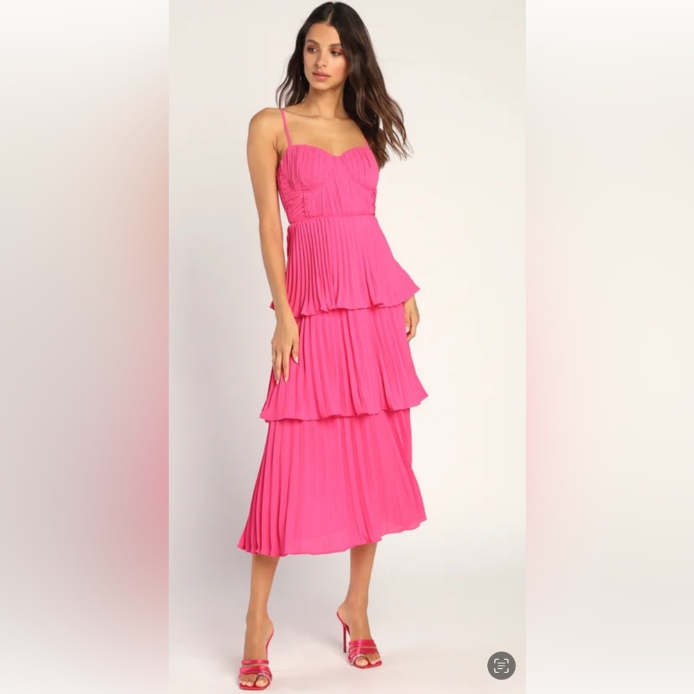 Lulus Cascading Elegant Pink Tiered Midi Dress